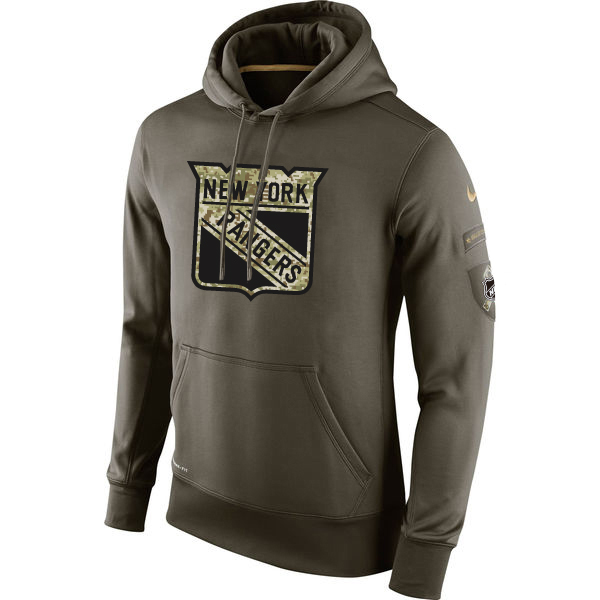Men NHL New York Rangers Nike Olive Salute To Service KO Performance Hoodie Green